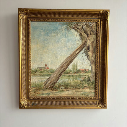 1942 Landscape Oil Painting "Leaning Tree" Art Holland Art Shop