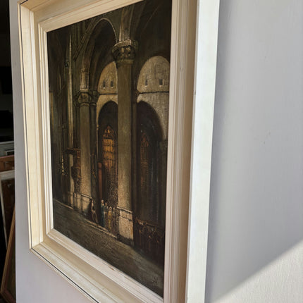 Antique Church Interior Oil Painting "Church Interior" Expressive Large Artwork Holland Art Shop