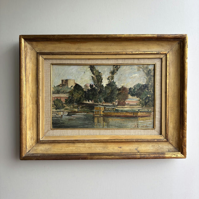 Vintage Harbor Scene Oil Painting "Golden Frame" Timeless Art Holland Art Shop