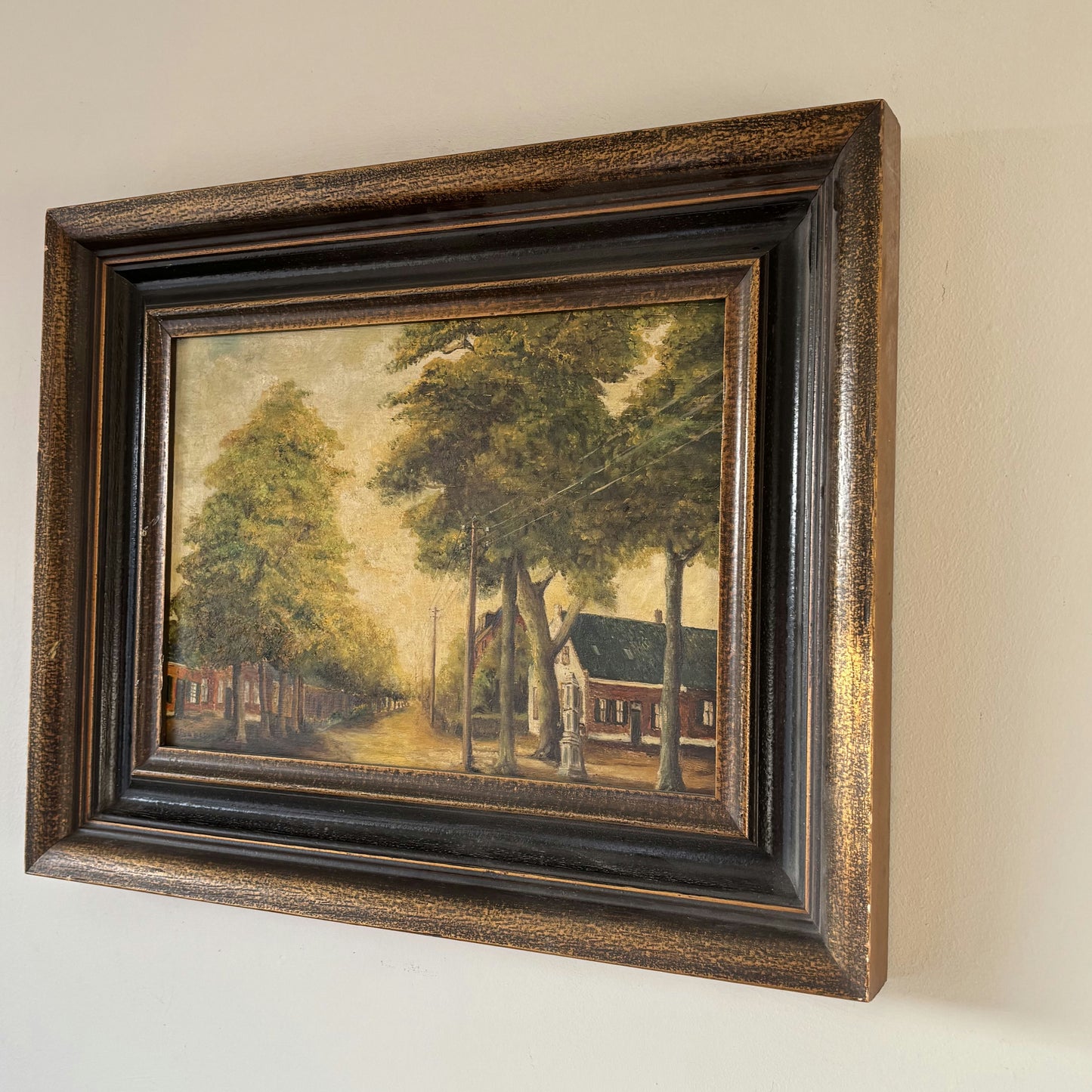Authentic Landscape Oil Painting "Tree-Lined Street" Fine Medium Artwork
