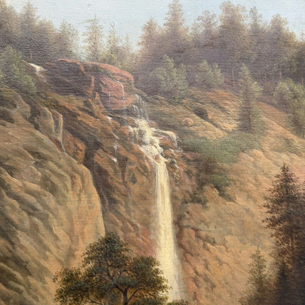 19th Century Antique Landscape Oil Painting "Waterfall Cliff" Art Holland Art Shop