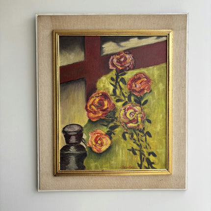 Vintage Floral Still Life Oil Painting "Vase Roses" Expressive Art Holland Art Shop