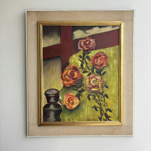 Vintage Floral Still Life Oil Painting "Vase Roses" Expressive Art Holland Art Shop