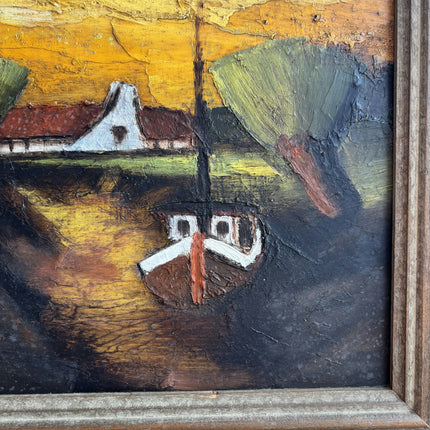 Rustic Landscape Oil Painting "Small Boat" Traditional Belgique Artwork Holland Art Shop