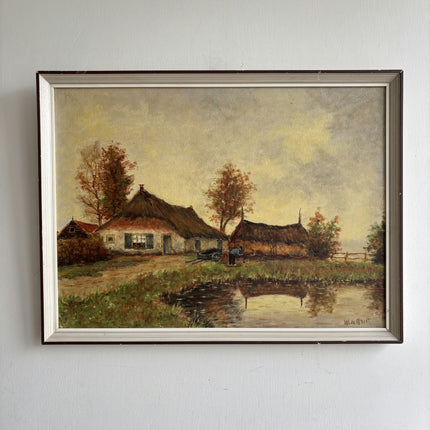 Expressive Landscape Oil Painting "Thatched Cottage" Handcrafted Artwork Holland Art Shop