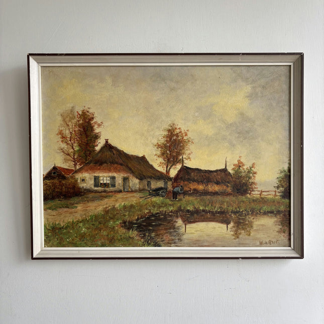 Expressive Landscape Oil Painting "Thatched Cottage" Handcrafted Artwork Holland Art Shop