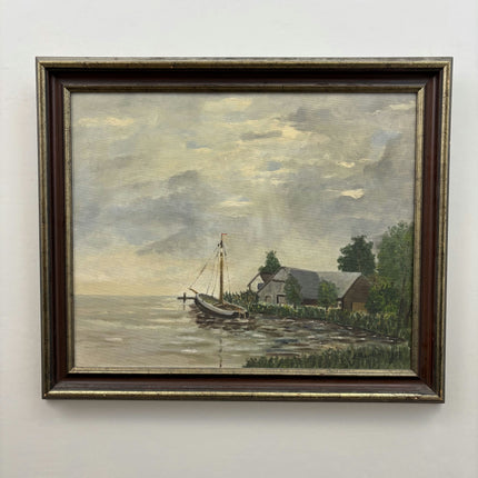 Timeless Seascape Oil Painting "Docked Sailboat" Detailed Artwork Holland Art Shop