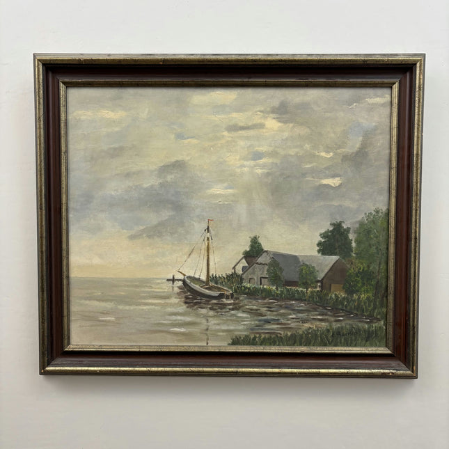 Timeless Seascape Oil Painting "Docked Sailboat" Detailed Artwork Holland Art Shop