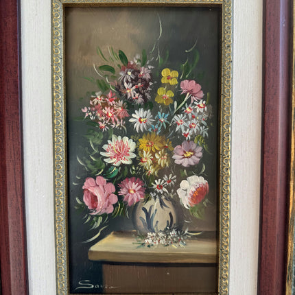 Vintage Floral Still Life Oil Painting "Floral Vase" Rustic Small Art Holland Art Shop