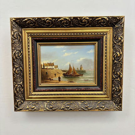 Expressive Seascape Oil Painting "Fishing Boat" Traditional Small Artwork Holland Art Shop