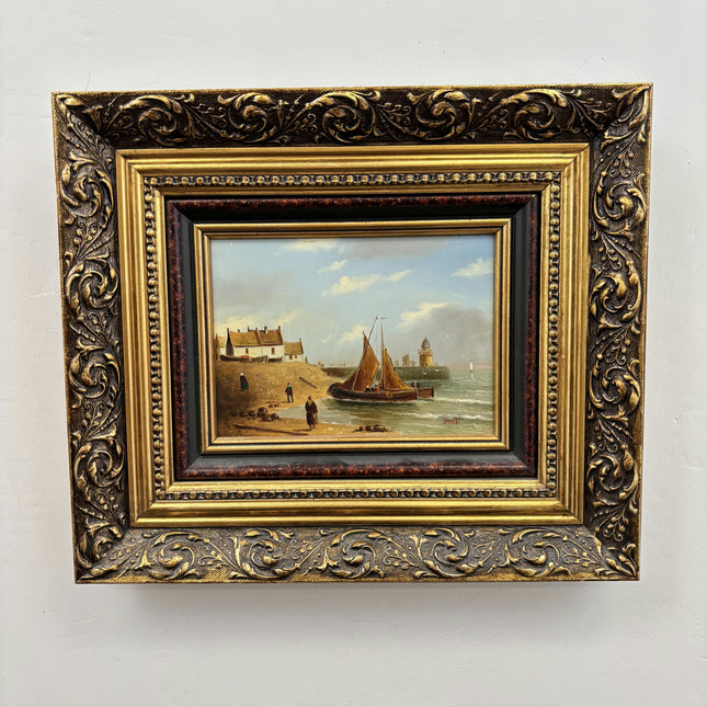 Expressive Seascape Oil Painting "Fishing Boat" Traditional Small Artwork Holland Art Shop