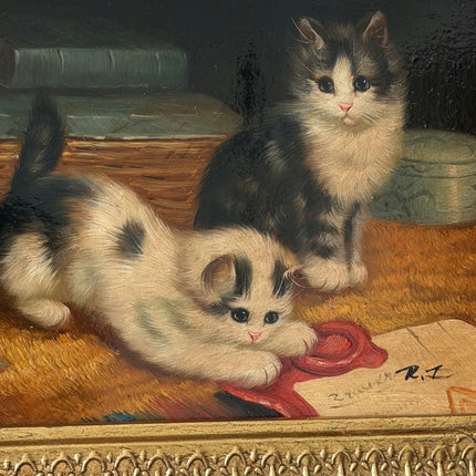 Refined Interior Oil Painting "Playful Kitten" Traditional Small Artwork Holland Art Shop