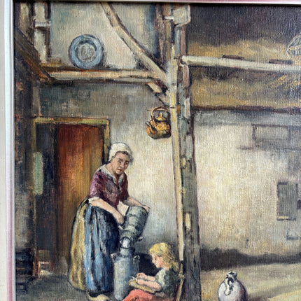 Handcrafted Farm Oil Painting "Farm Woman" Vintage Large Art Holland Art Shop