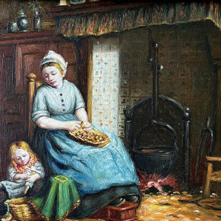 Remarkable Oil Painting Interior "Baking Woman" Marvelous Small Artwork Holland Art Shop