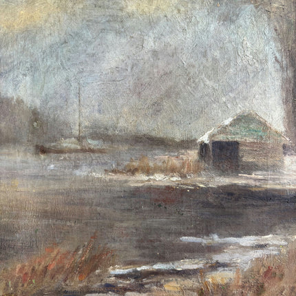 Vintage Winter Landscape Oil Painting "Snowy Barn" Elegant Art Holland Art Shop
