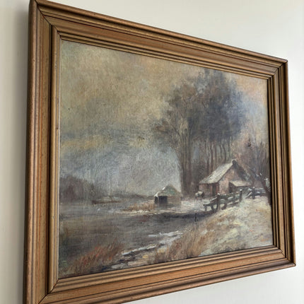 Vintage Winter Landscape Oil Painting "Snowy Barn" Elegant Art Holland Art Shop