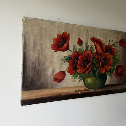 Handcrafted Flowery Still Life Oil Painting "Red Poppies" Rustic Large Artwork Holland Art Shop