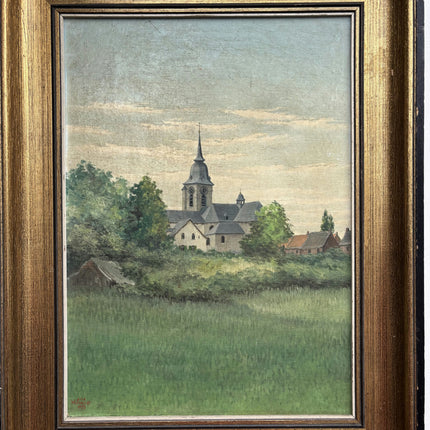 Vintage Scenery Oil Painting "Village Church" Original Art Holland Art Shop