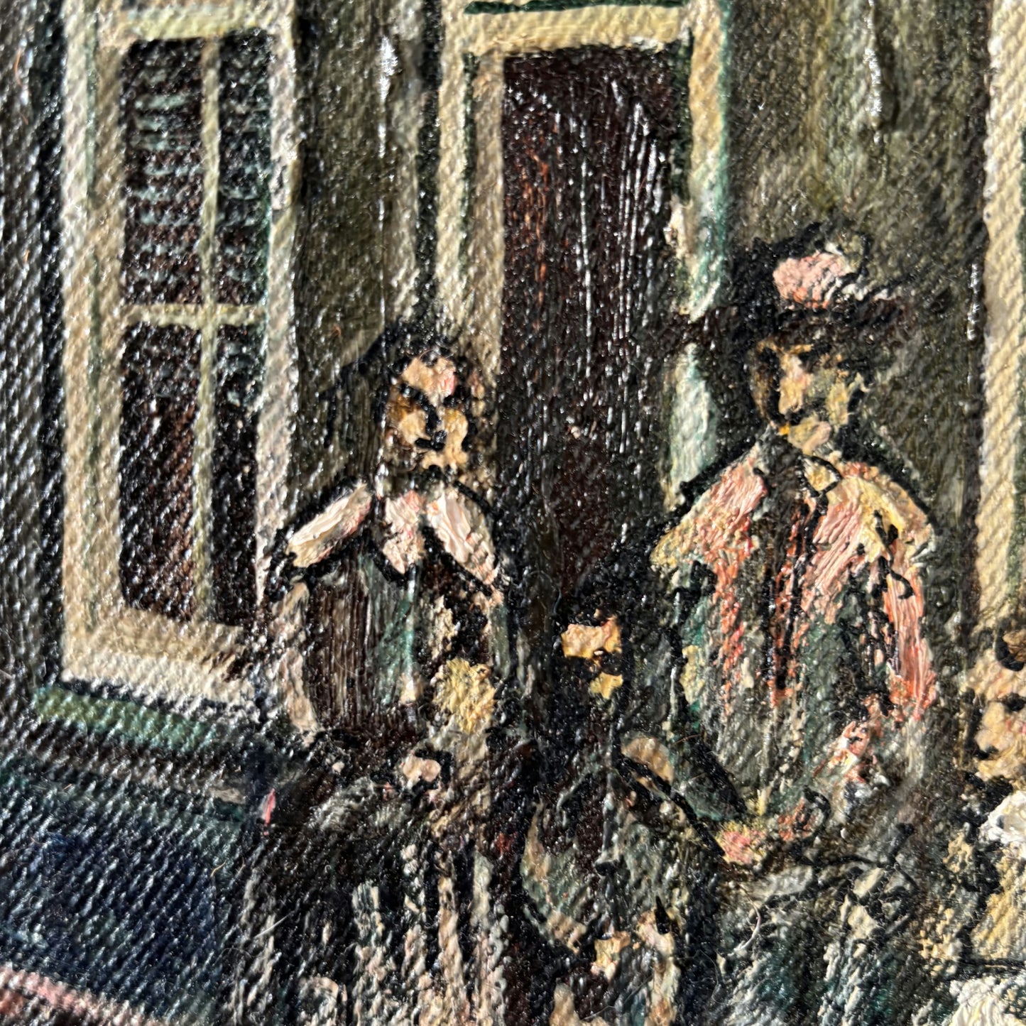 Traditional Cityscape Oil Painting "Street Gatherings" Medium Artwork