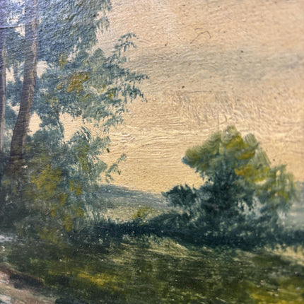 19th Century Antique Landscape Oil Painting "Thatched Cottage" Artwork Holland Art Shop