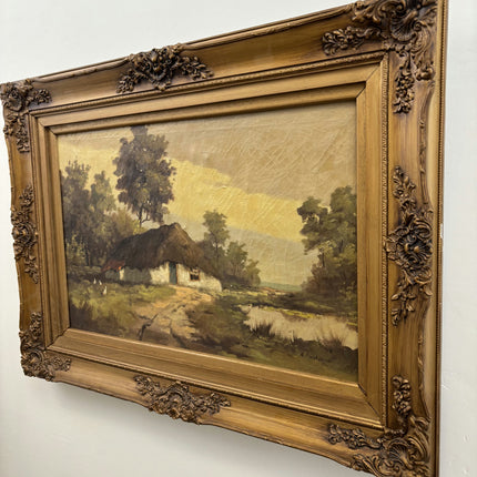 Detailed Landscape Oil Painting "Thatched Cottage" Authentic Large Artwork Holland Art Shop