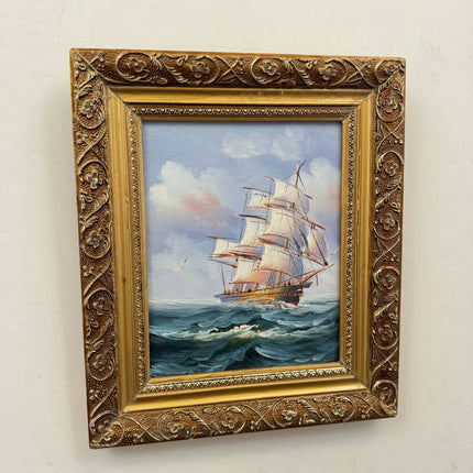 Refined Seascape Oil Painting "Sailing Ship" Elegant Small Artwork Holland Art Shop