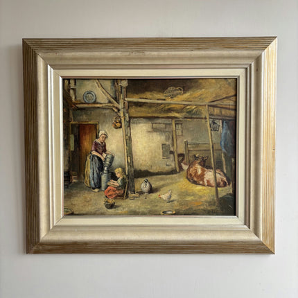 Handcrafted Farm Oil Painting "Farm Woman" Vintage Large Art Holland Art Shop