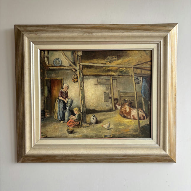 Handcrafted Farm Oil Painting "Farm Woman" Vintage Large Art Holland Art Shop