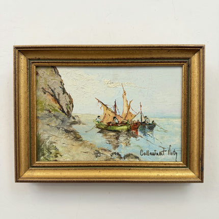Vintage Seascape Oil Painting "Fishing Boats" Traditional Small Art Holland Art Shop