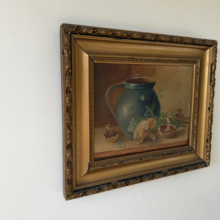 Around 1920 Refined Still Life Oil Painting "Blue Pitcher" Handcrafted Holland Art Shop