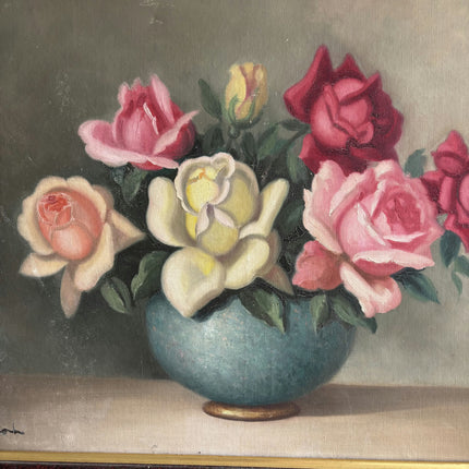 Authentic Floral Still Life Oil Painting "Blue Vase" Vintage Art Holland Art Shop