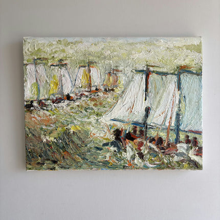 Vintage Seascape Oil Painting "Sailing Boat" Expressive Small Art Holland Art Shop