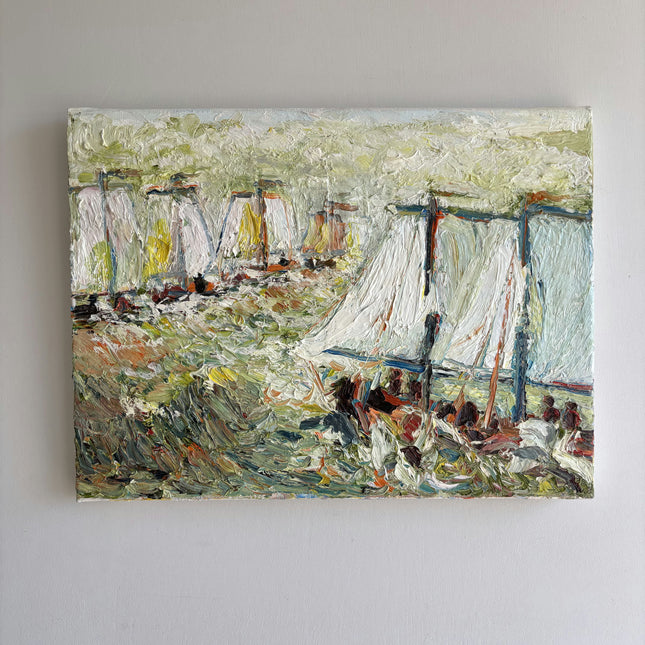 Vintage Seascape Oil Painting "Sailing Boat" Expressive Small Art Holland Art Shop