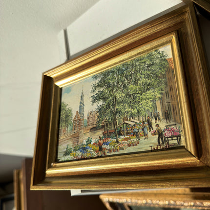 Fine Oil Painting Scenery "Flower Market" Refined Small Artwork Holland Art Shop