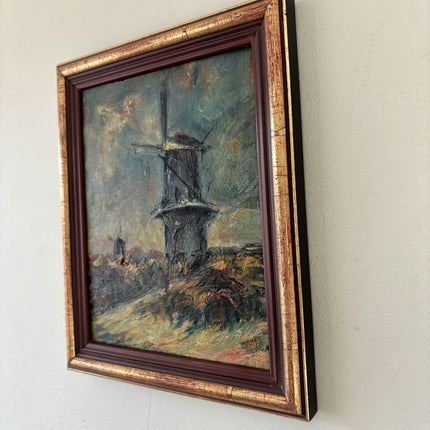 Detailed Landscape Oil Painting "Old Windmill" Rustic Small Artwork Holland Art Shop