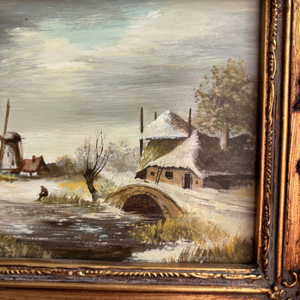 Expressive Winter Landscape Oil Painting "Gilded Frame" Timeless Small Artwork Holland Art Shop