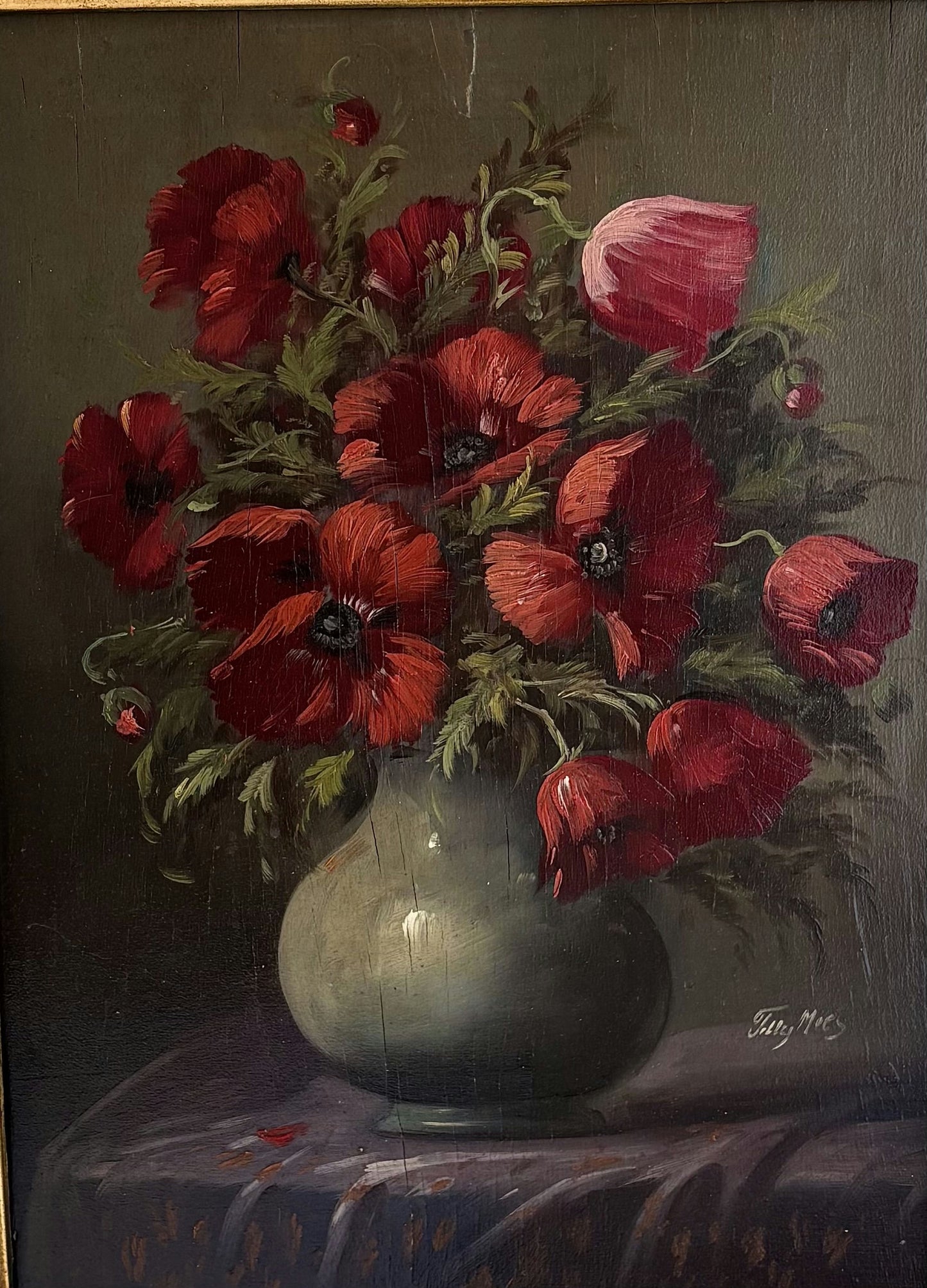 Remarkable Oil Painting Flowery Still Life "Poppy Bouquet" Classic Dutch Artwork