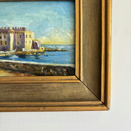 Classic Harbor Scene Oil Painting "Seaside Castle" Vintage Small Artwork Holland Art Shop