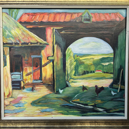 Timeless Farm Oil Painting "Rooster Group" Rustic Art Holland Art Shop