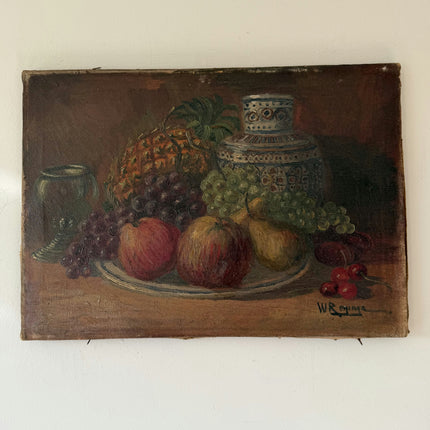 19th Century Antique Still Life Oil Painting "Fruit Plate" Small Art Holland Art Shop