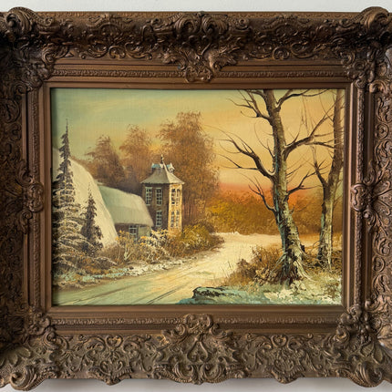 Original Landscape Oil Painting "Snowy Cottage" Refined Artwork Holland Art Shop