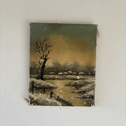 Handcrafted Winter Landscape Oil Painting "Snowy Tree" Classic Small Art Holland Art Shop