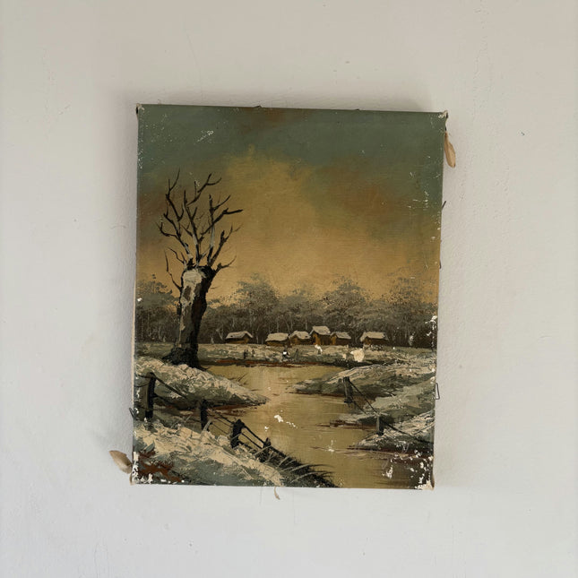 Handcrafted Winter Landscape Oil Painting "Snowy Tree" Classic Small Art Holland Art Shop