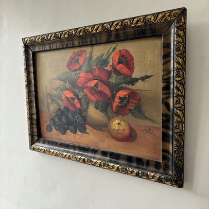 Traditional Still Life Oil Painting "Red Poppies" Rustic Small Art Holland Art Shop