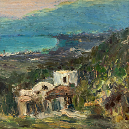 Handcrafted Landscape Oil Painting "Coastal Village" Refined Small Artwork Holland Art Shop