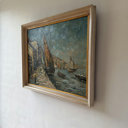 Expressive Harbor Scene Oil Painting "Sailing Boat" Rustic Art Holland Art Shop