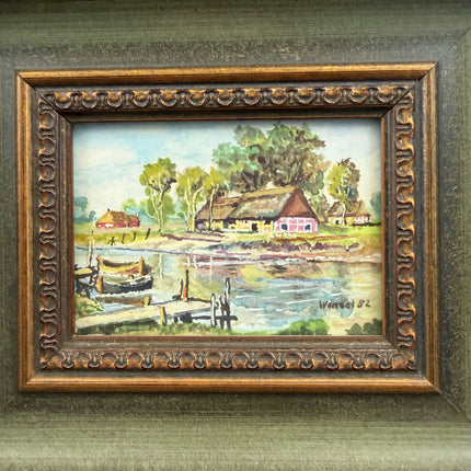 Original Landscape Aquarel "Framed Painting" Detailed Small Artwork Holland Art Shop