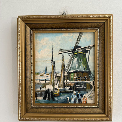Classic Oil Painting Scenery "Windmill Scene" Fine Small Art Holland Art Shop