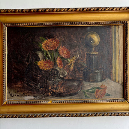 1924 Antique Floral Still Life Oil Painting "Gilded Frame" French Art Holland Art Shop