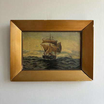 Expressive Seascape Oil Painting "Sailing Ship" Classic Small Artwork Holland Art Shop